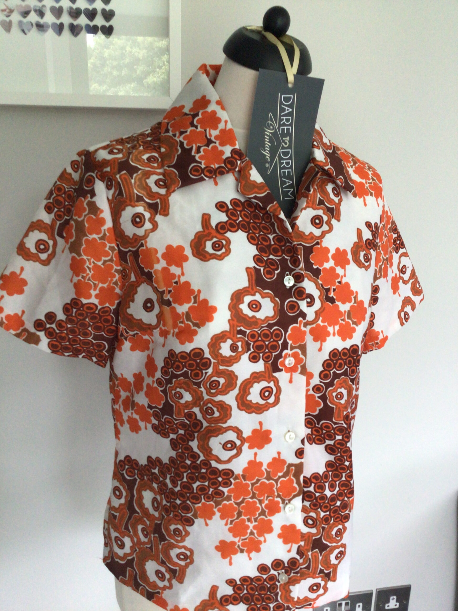 Vintage 1970s Abstract Floral Print Short Sleeve Button-up 