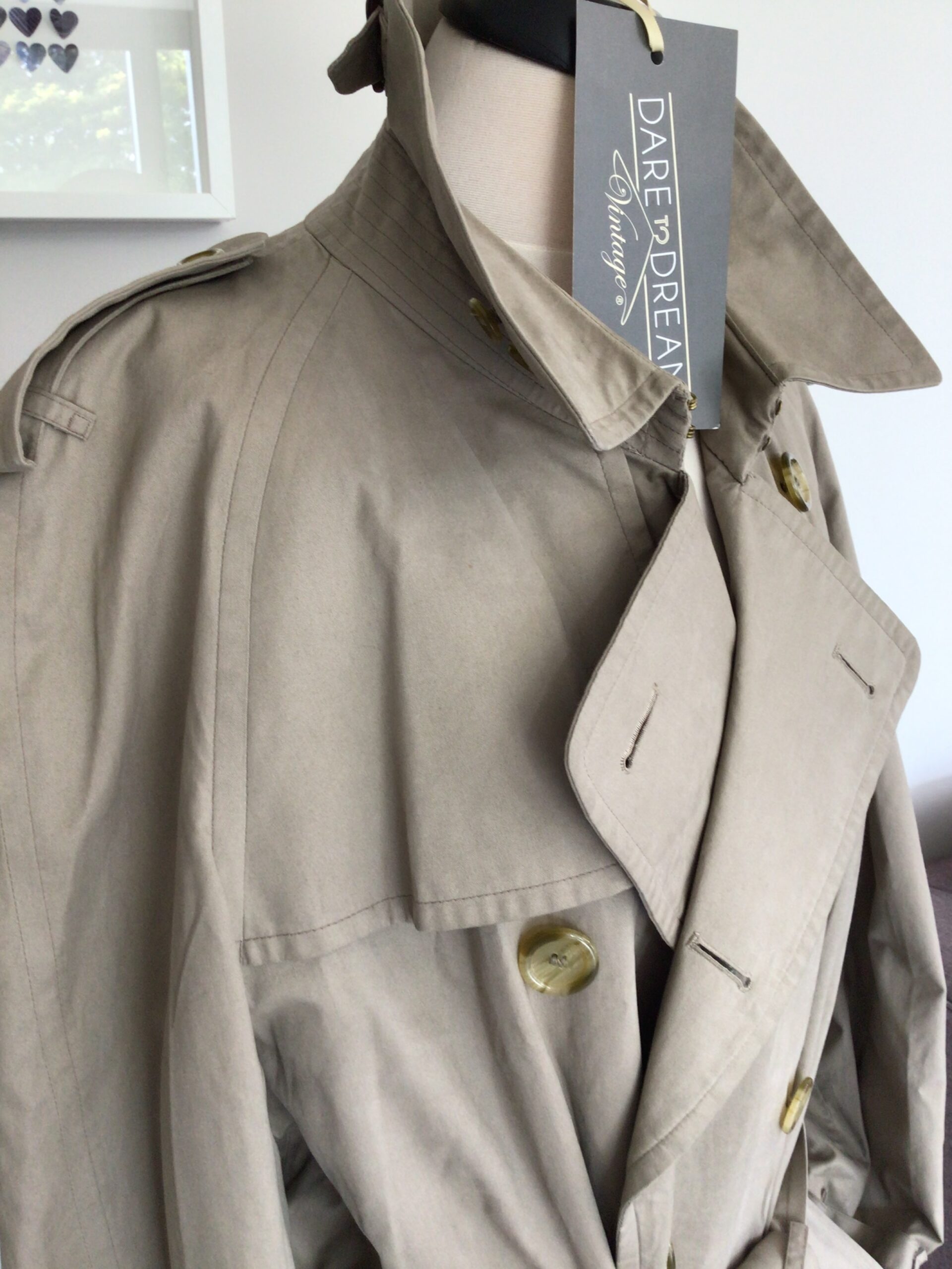 !SOLD! 80s Burberrys, England classic d/b belted trench coat, size 48” long