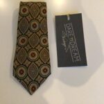 Vintage Liberty of London silk tie, floral/geometric design on gold