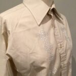 Vintage 80s embroidered shirt 15 1/2 collar, stone/white poly/cotton